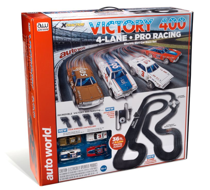 Auto World 34502 HO X-Traction Victory 400 4-Lane Pro Slot Car 36' Racing Set