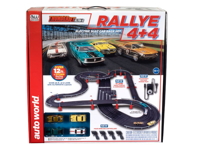 Auto World 34802 HO Auto World Rallye 4+4 4-Lane Slot Car 12' Racing Set