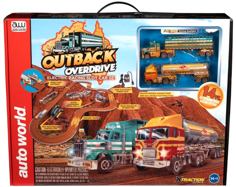 Auto World 35203 HO Outback Overdrive Oil Tanker & Tractor Trailer Slot 14' Racing Set