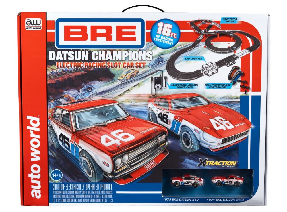 Auto World 35303 HO BRE Datsun Champions Slot Car 16' Racing Set