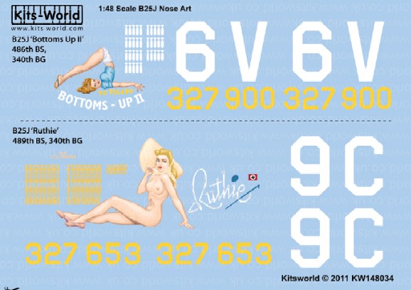Warbird Decals Kits World 148034 1/48 B25J Bottoms-UP II, Ruthie