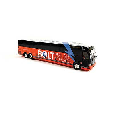 Iconic Replicas 870276 HO Scale Prevost X345 Motorcoach Bus - Assembled -- Boltbus (red, blue, black, white)
