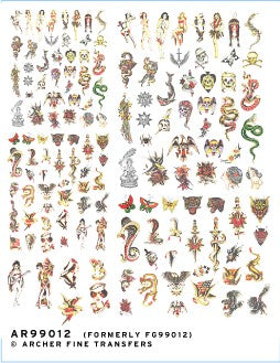 Archer Fine Transfers 99012 Waterslide Decals: Traditional Tatoos for 1/32, 1/35, 54mm to 150mm Figures
