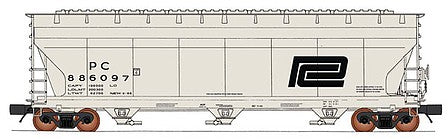 Intermountain Railway 47096 HO Scale ACF 4650 Cubic Foot 3-Bay Covered Hopper - Ready to Run -- Penn Central (1969, gray, black, Large Worms Logo)