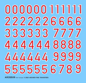 Archer Fine Transfers 35509 Waterslide Decal: 1/35 German Turret Numbers (Red w/White Outline)