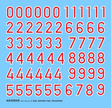 Archer Fine Transfers 35509 Waterslide Decal: 1/35 German Turret Numbers (Red w/White Outline)
