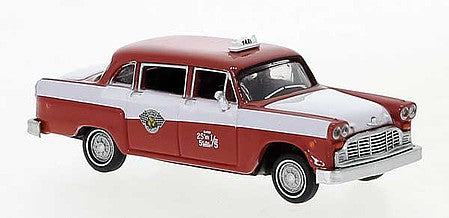 Brekina 58932 HO Scale 1950s-1982 Checker Sedan Taxi - Assembled -- Checker Cab, Kalamazoo (red, white)