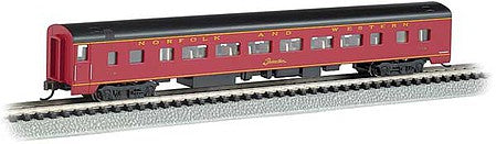 Bachmann 14257 N Scale 85' Smooth-Side Coach with Interior Lighting - Ready to Run -- Norfolk & Western 1728 (maroon, black)