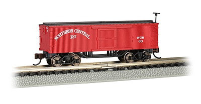 Bachmann 15653 N Scale Old-Time Wood Boxcar - Ready to Run -- Northern Central #60 (Boxcar Red, black)
