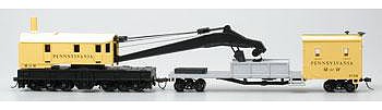 Bachmann 16114 HO Scale 250-Ton Crane Car & Boom Tender - Silver Series(R) -- Pennsylvania Railroad (Yellow)