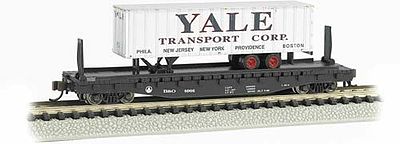 Bachmann 16755 N Scale 52'6" Flatcar with 35' Trailer - Ready to Run - Silver Series(R) -- Atlantic Coast Line (black, silver Yale Trailer)