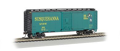 Bachmann 17001 HO Scale Pullman-Standard 40' Steel Boxcar - Ready to Run - Silver Series(R) -- New York, Susquehanna & Western #503 (green, black, Susie Q Logo)