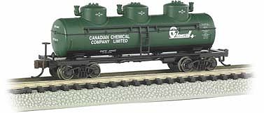Bachmann 17152 N Scale 3-Dome Tank Car - Ready to Run -- Canadian Chemical Co. Ltd. Chemcell (green, white)