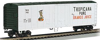 Bachmann 17947 HO Scale 50' Steel Mechanical Reefer - Ready to Run - Silver Series(R) -- Tropicana TPIX #742 (white, green; "Pure Orange Juice" Slogan)