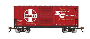 Bachmann 18202 HO Scale 40' Steel Hi-Cube, Sliding-Door Boxcar - Ready to Run -- Atchison, Topeka & Santa Fe #14044 (red, black, white; Shock Control Graphics)