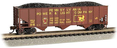 Bachmann 18755 N Scale Bethlehem Steel 100-Ton 3-Bay Hopper - Ready to Run -- Pennsylvania Power & Light 286 (Boxcar Red, yellow, Reddy Kilowatt)