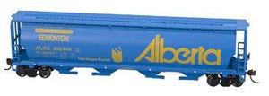 Bachmann 19138 HO Scale Canadian Cylindrical 4-Bay Grain Hopper - Ready to Run - Silver Series(R) -- Alberta Heritage Fund Edmonton (blue, yellow; Billboard Alberta)