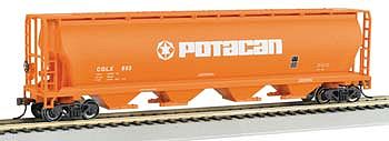 Bachmann 19141 HO Scale Canadian Cylindrical 4-Bay Grain Hopper - Ready to Run - Silver Series(R) -- Potacan (salmon, white, Large Logo)