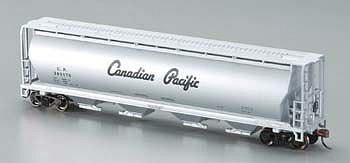Bachmann 19142 HO Scale Canadian Cylindrical 4-Bay Grain Hopper - Ready to Run - Silver Series(R) -- Canadian Pacific (gray, black, Script Lettering)