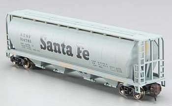 Bachmann 19152 N Scale Canadian Cylindrical 4-Bay Grain Hopper - Ready to Run - Silver Series(R) -- Atchison, Topeka & Santa Fe (gray, black; Billboard Lettering)