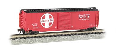 Bachmann 19454 N Scale 50' Sliding-Door Boxcar w/Roofwalk - Ready to Run -- Santa Fe (red, black, white; Large Logo, Ship & Travel Slogan)