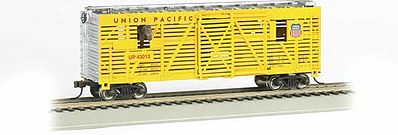 Bachmann 19701 HO Scale 40' Animated Stock Car with Horses - Ready-to-Run -- Union Pacific #43013 (yellow, silver)