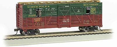 Bachmann 19704 HO Scale 40' Animated Stock Car w/Reindeer - Ready to Run -- North Pole & Southern #12014 (green, red)