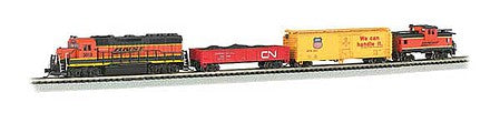 Bachmann 24132 N Scale Roaring Rails Diesel Train Set - Sound and DCC -- BNSF Railway GP40, 3 Cars; E-Z Track Oval, Controller