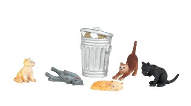 Bachmann 33107 HO Scenescapes Cats (5) & Garbage Can