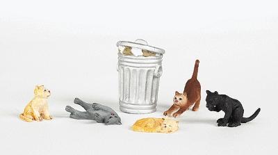 Bachmann 33107 HO Scale SceneScapes(TM) Figures -- Cats with Garbage Can pkg(6)