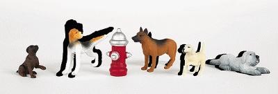 Bachmann 33108 HO Scale SceneScapes(TM) Figures -- Dogs with Fire Hydrant pkg(6)