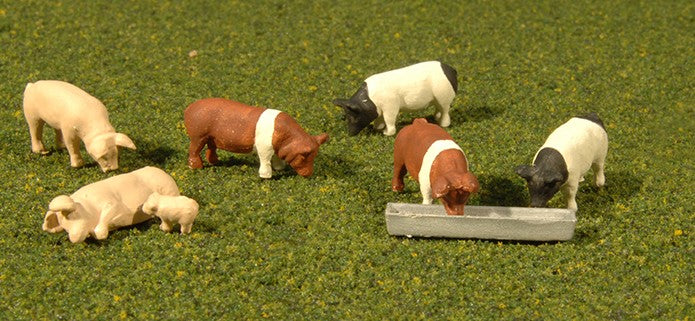 Bachmann 33168 O Scenescapes Pigs (6) & Piglet w/Trough