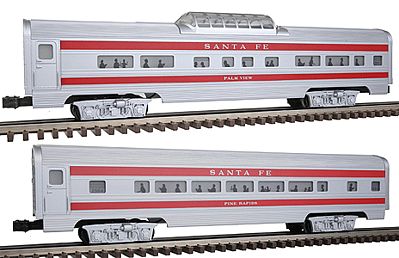 Bachmann 43048 O Scale Williams(TM) by Bachmann, Golden Memories(R) Alum Streamliner Passenger Add-On -- Santa Fe; Includes: Coach & Vista-Dome (60')