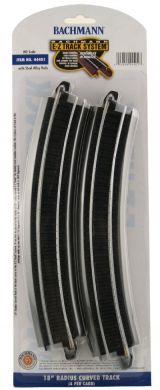 Bachmann 44401 HO 18" Radius Curved Steel Track on Black Roadbed (4/Cd)