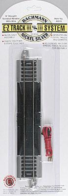 Bachmann 44510 HO Scale Straight Track w/Nickel Silver Rail & Gray Roadbed - E-Z Track(R) -- 9" 22.9cm Terminal Rerailer