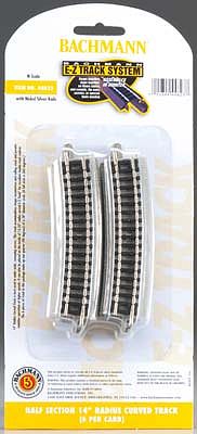 Bachmann 44823 N Scale Curved Track w/Nickel Silver Rail & Gray Roadbed - E-Z Track(R) -- 14" Radius Half Section pkg(6)