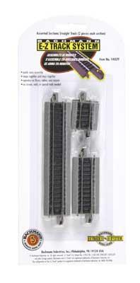 Bachmann 44829 N Scale Straight Track w/Nickel Silver Rail & Gray Roadbed - E-Z Track(R) -- Assorted Short Sections pkg(6)