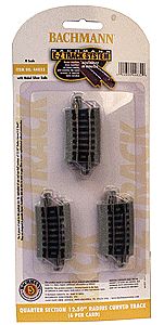 Bachmann 44832 N Scale Curved Track w/Nickel Silver Rail & Gray Roadbed - E-Z Track(R) -- 12-1/2" Radius Quarter Section pkg(6)