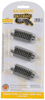 Bachmann 44833 N Scale Curved Track w/Nickel Silver Rail & Gray Roadbed - E-Z Track(R) -- 14" Radius Quarter Section pkg(6)