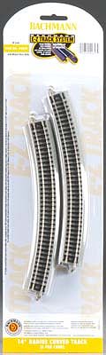 Bachmann 44853 N Scale E-Z Track(R) w/Nickel Silver Rail & Gray Roadbed -- 14" Radius Curve pkg(6)