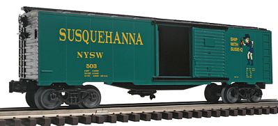 Bachmann 47079 O Scale 40' Steel Boxcar - 3-Rail - Ready to Run - Williams(TM) -- New York, Susquehanna & Western (green, black, yellow, Suzy Q Logo)