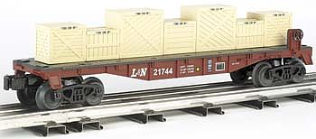 Bachmann 47555 O Scale 40' Flatcar w/Crate Load - 3-Rail - Ready to Run - Williams(TM) -- Louisville & Nashville #21744 (Boxcar Red)