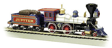 Bachmann 51003 HO Scale 4-4-0 w/Wood Tender Load - Standard DC -- Central Pacific "Jupiter" (silver, black, blue, red)