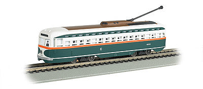 Bachmann 60504 HO Scale PCC Streetcar w/DCC, Sound & Sparking Trolley Pole -- Chicago (green, white, red)