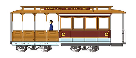 Bachmann 60537 HO Scale Cable Car with Grip Man - Standard DC -- Powell & Hyde Streets #2 (maroon, tan)