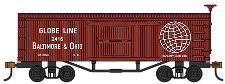 Bachmann 72311 HO Scale 34' Old-Time Wood Boxcar - Ready to Run - Silver Series(R) -- Baltimore & Ohio (Globe Line and Logo)