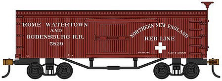Bachmann 72312 HO Scale 34' Old-Time Wood Boxcar - Ready to Run - Silver Series(R) -- Rome, Watertown and Ogdensburg (Boxcar Red)