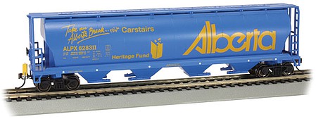 Bachmann 73806 HO Scale Canadian Cylindrical 4-Bay Grain Hopper, Flashing FRED - Ready to Run -- Province of Alberta 628311 Carstairs (blue, yellow)