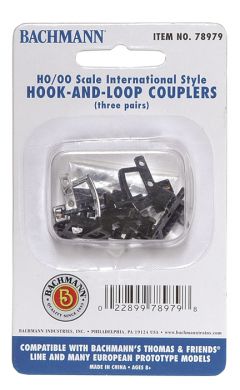 Bachmann 78979 HO/OO International Style Hook & Loop Couplers (3pr/pk)