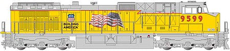 Bachmann 90904 G Scale GE Dash 9-44CW - Standard DC -- Union Pacific 9599 (Armour Yellow, gray, Building America and Flag Logos)